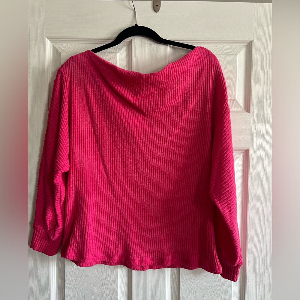 Hot pink asymmetrical neck sweater from Nordstrom
